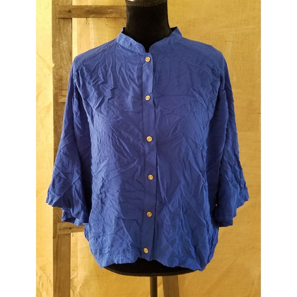 Naked Zebra Open Strappy Back Button Down Shirt Women‎ M Blue Asymmetrical NWT